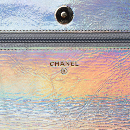 Chanel Iridescent Goatskin Quilted Wallet On Chain WOC Silver 8 of 12