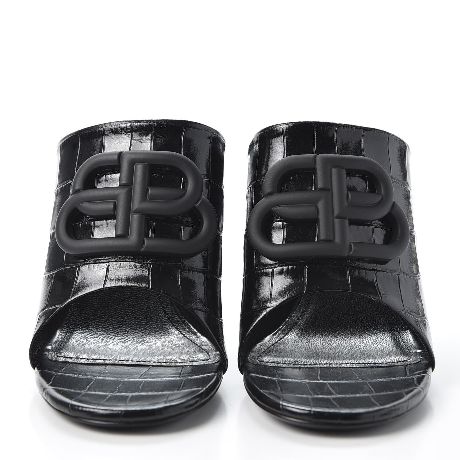 Balenciaga Calfskin Croc Embossed Oval BB 90mm Slide Sandals 36.5 Black 3 of 10