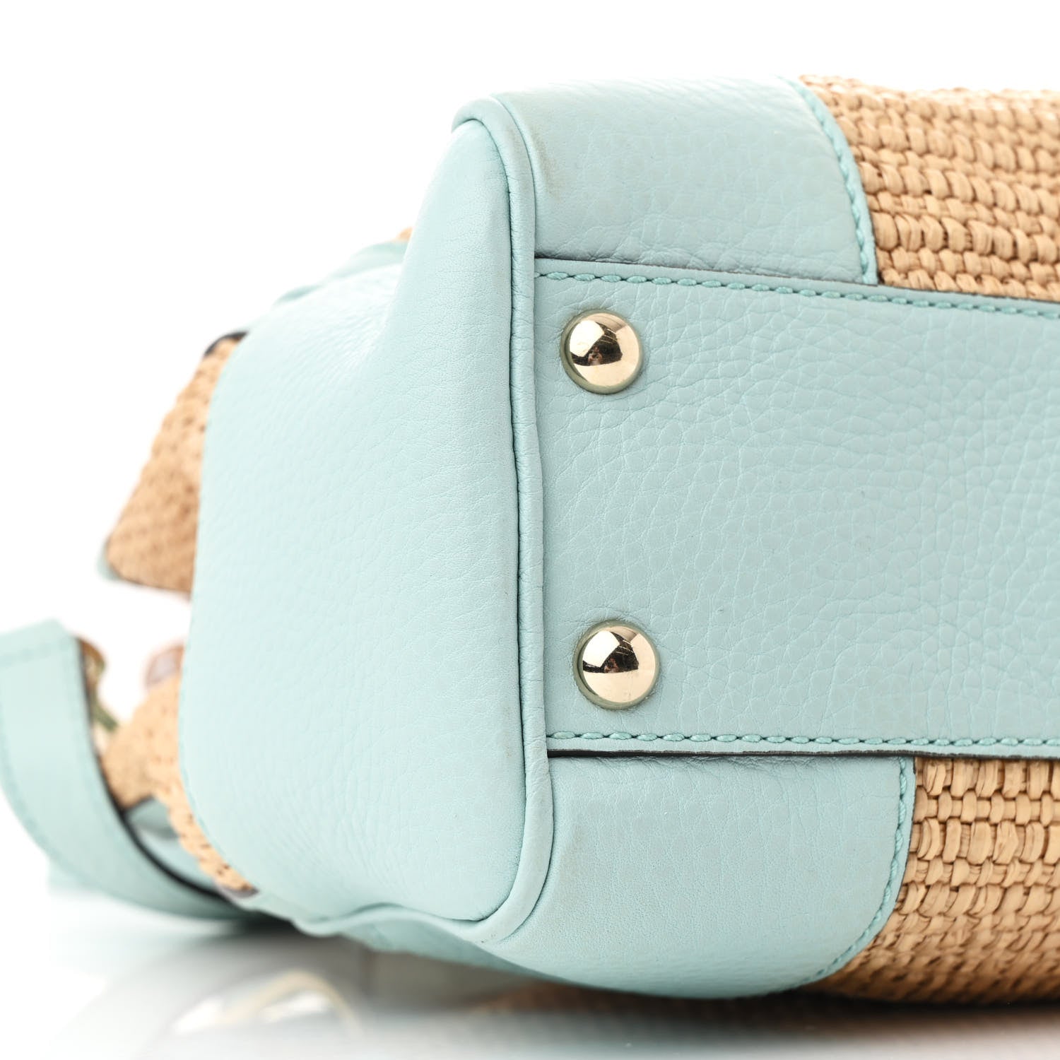Gucci Raffia Calfskin Small Bamboo Shopper Tote Blue 10 of 11