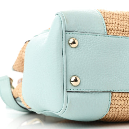 Gucci Raffia Calfskin Small Bamboo Shopper Tote Blue 10 of 11