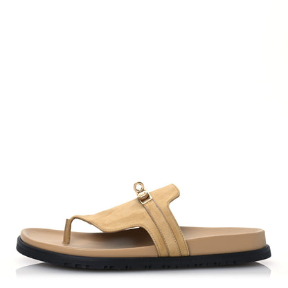 Hermes Suede Goatskin Womens Empire Sandals 40 Beige Lin 1 of 12