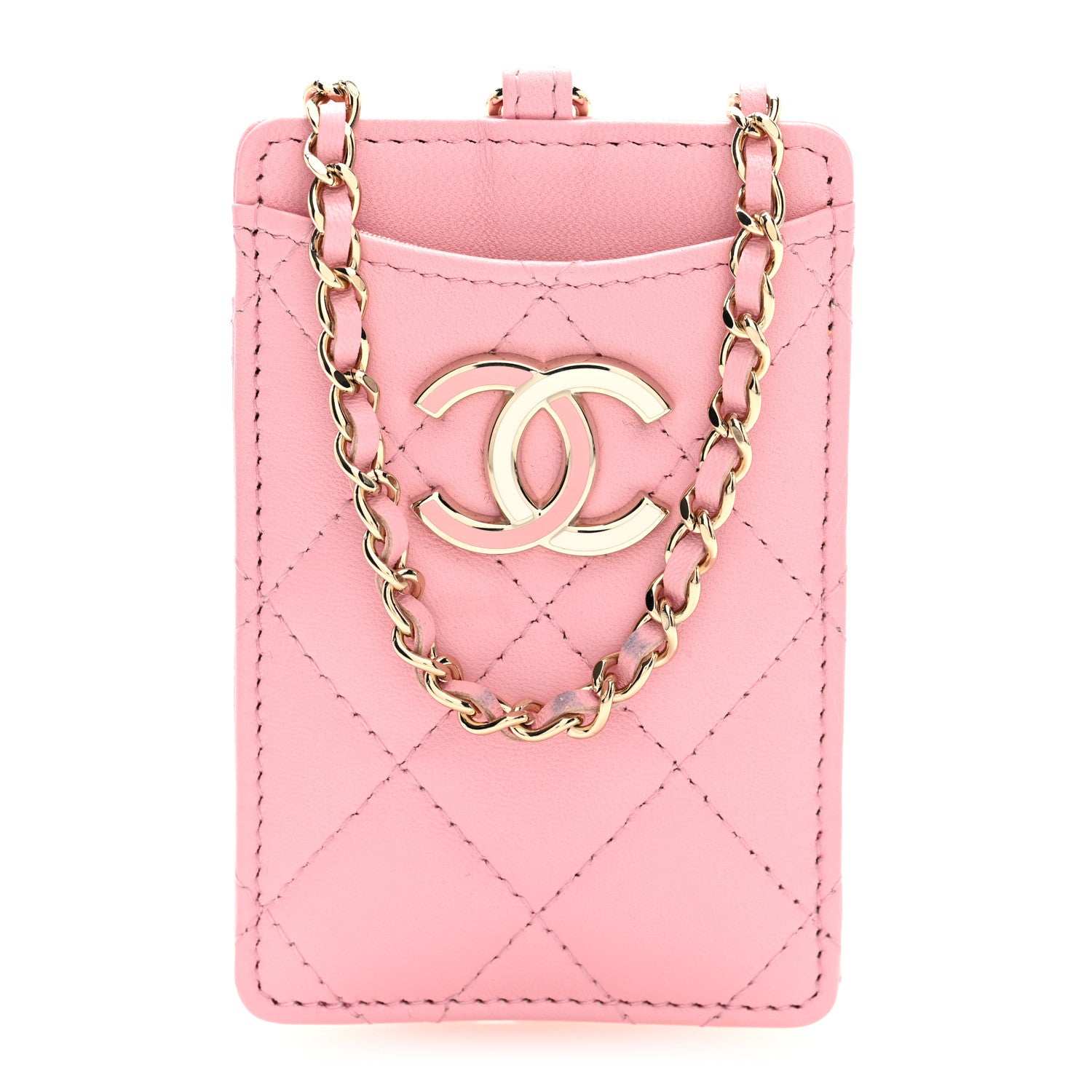 Chanel Lambskin Quilted Chanel Card Holder On Chain Pink 1 of 7