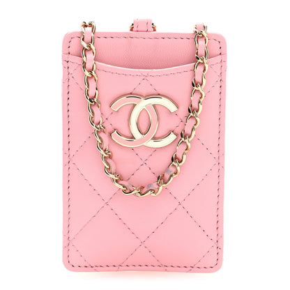 Chanel Lambskin Quilted Chanel Card Holder On Chain Pink 1 of 7