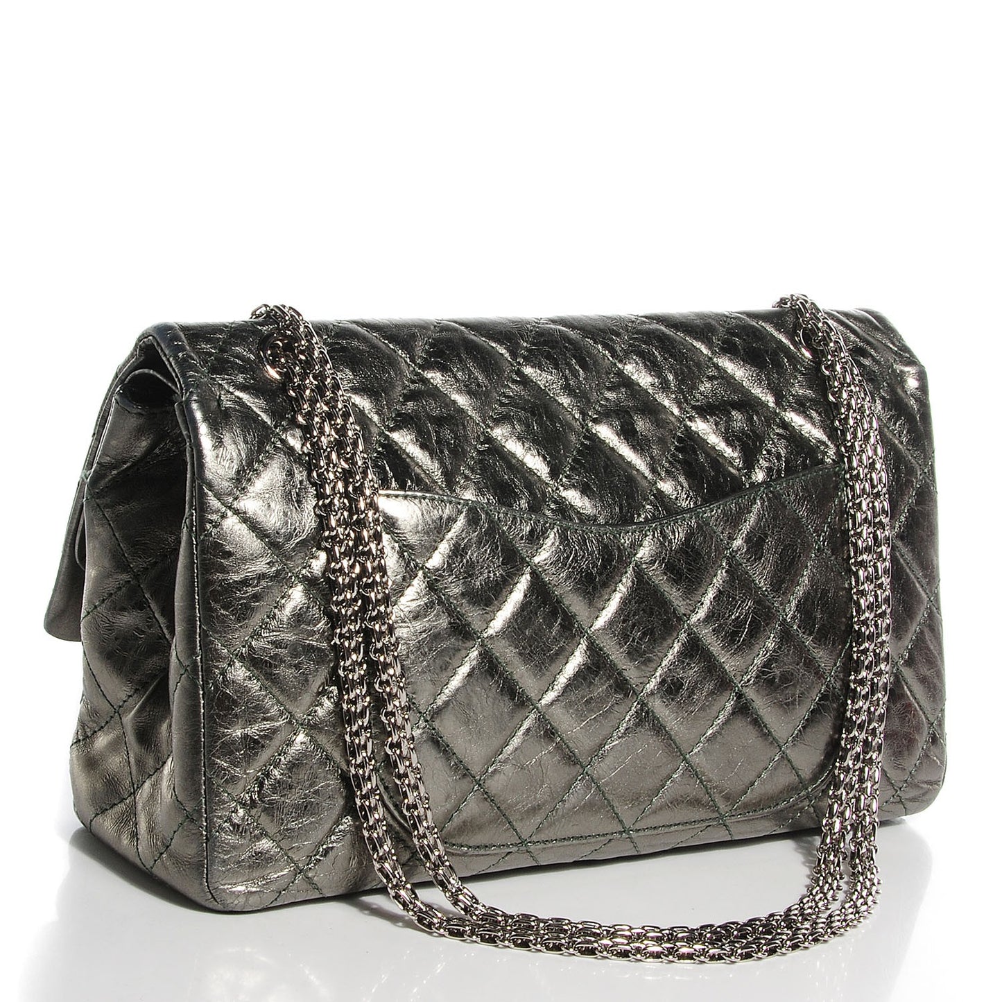 Metallic Aged Calfskin Quilted 2.55 Reissue 227 Flap Silver