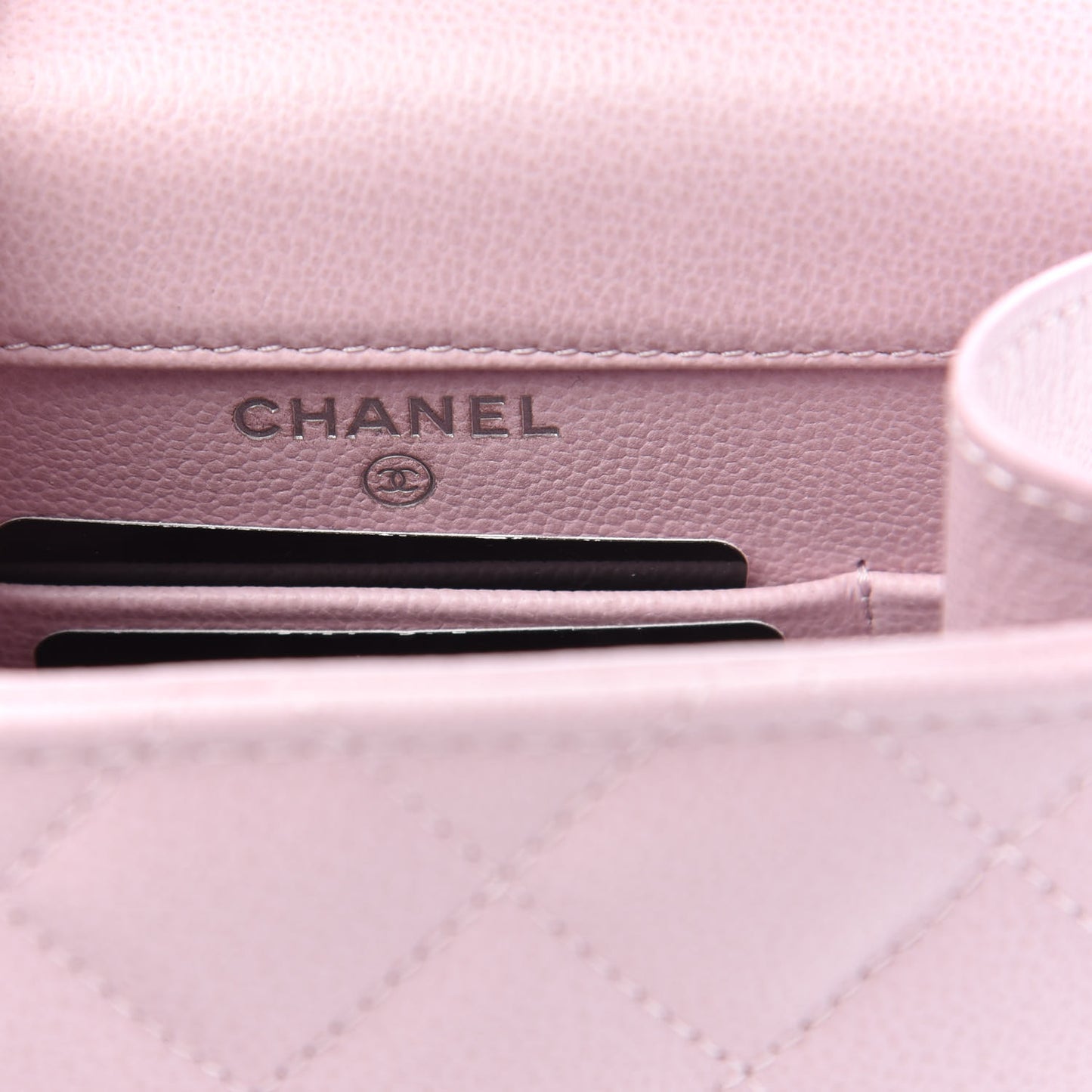 Grained Calfskin Quilted CC Box Clutch With Chain Rose