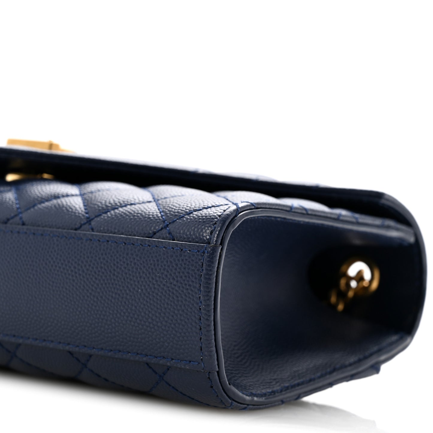 Grain De Poudre Textured Mixed Matelasse Triquilt Small Monogram Satchel Blue Charron