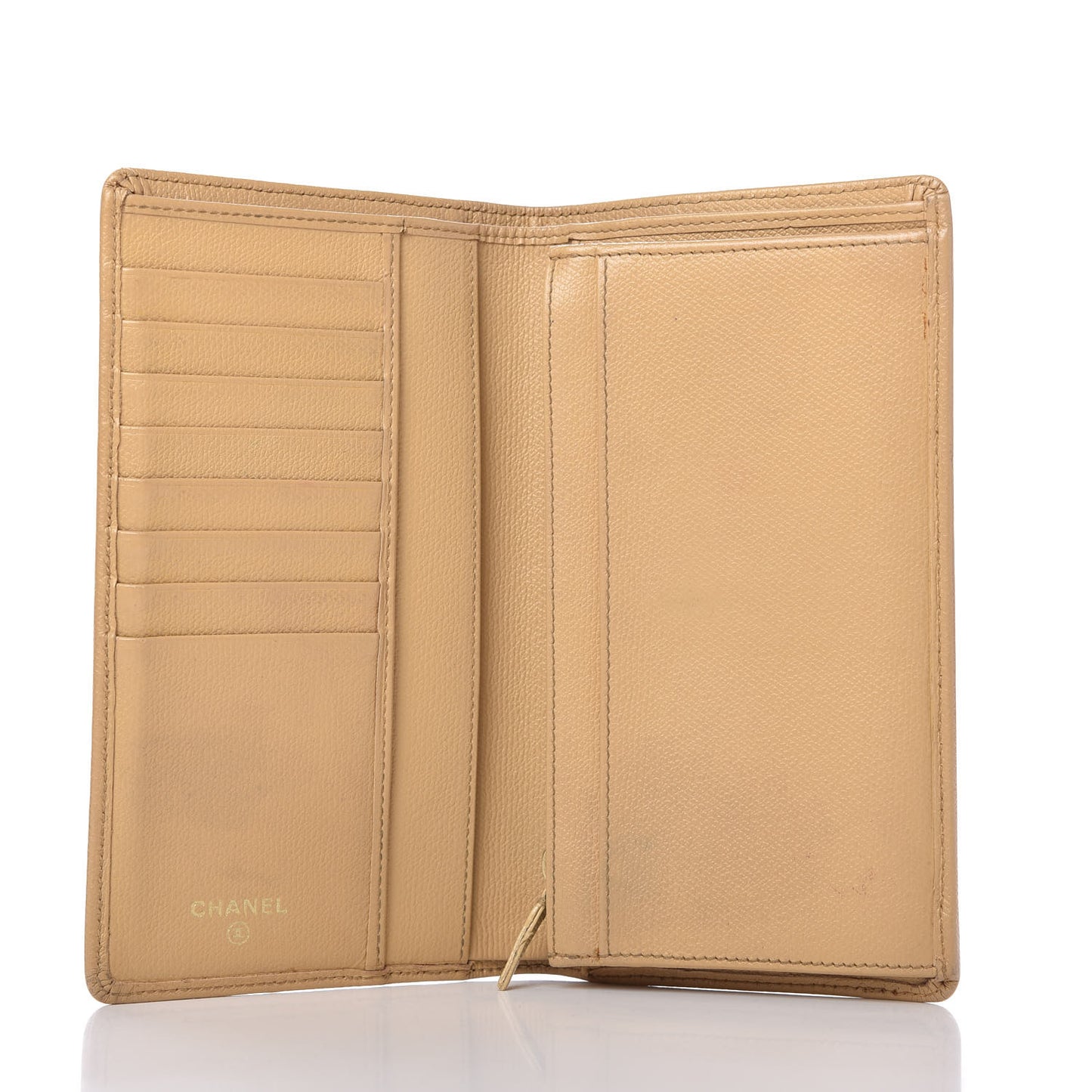 Grained Calfskin CC Button Yen Wallet Beige