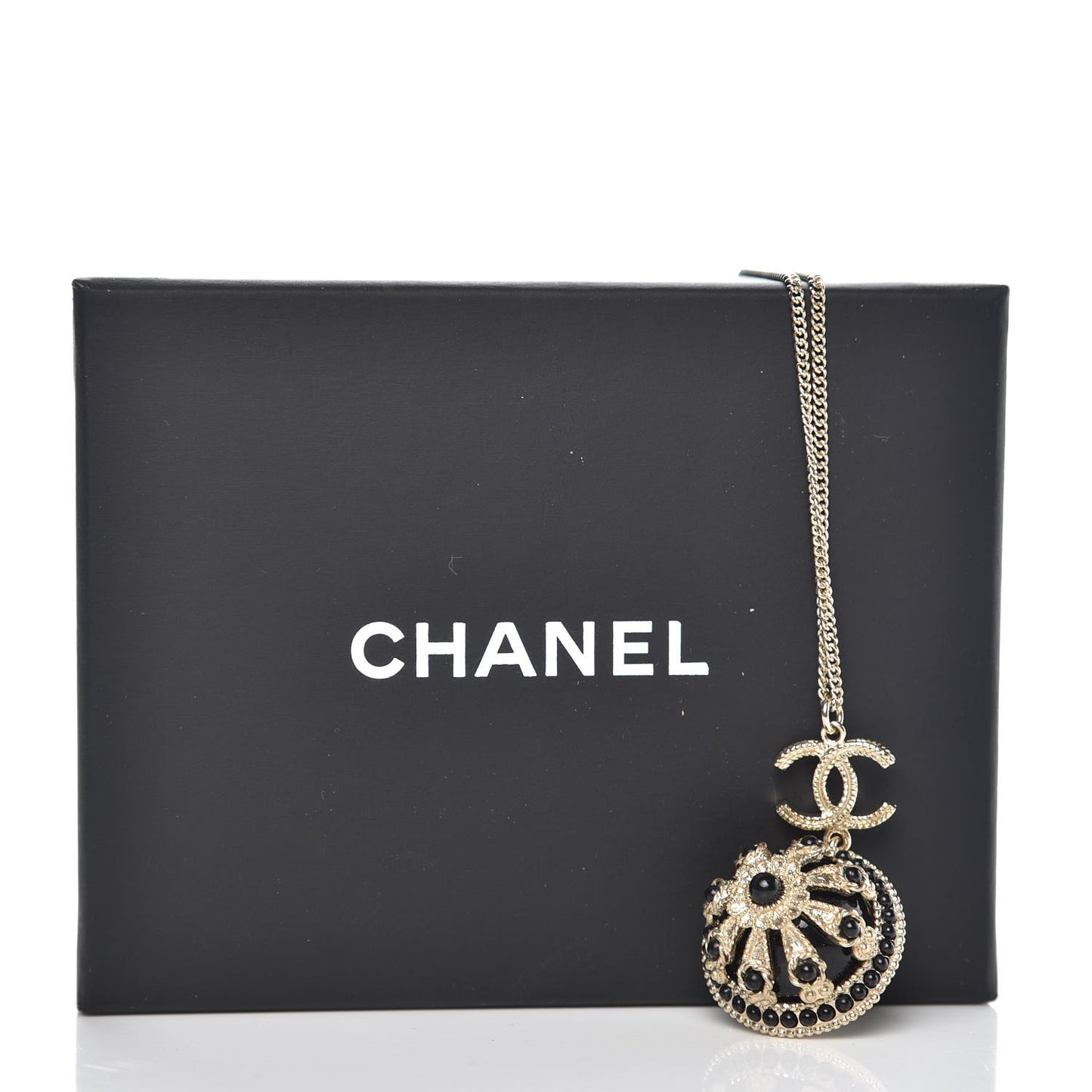 Bead Enamel CC Pendant Necklace Black Gold