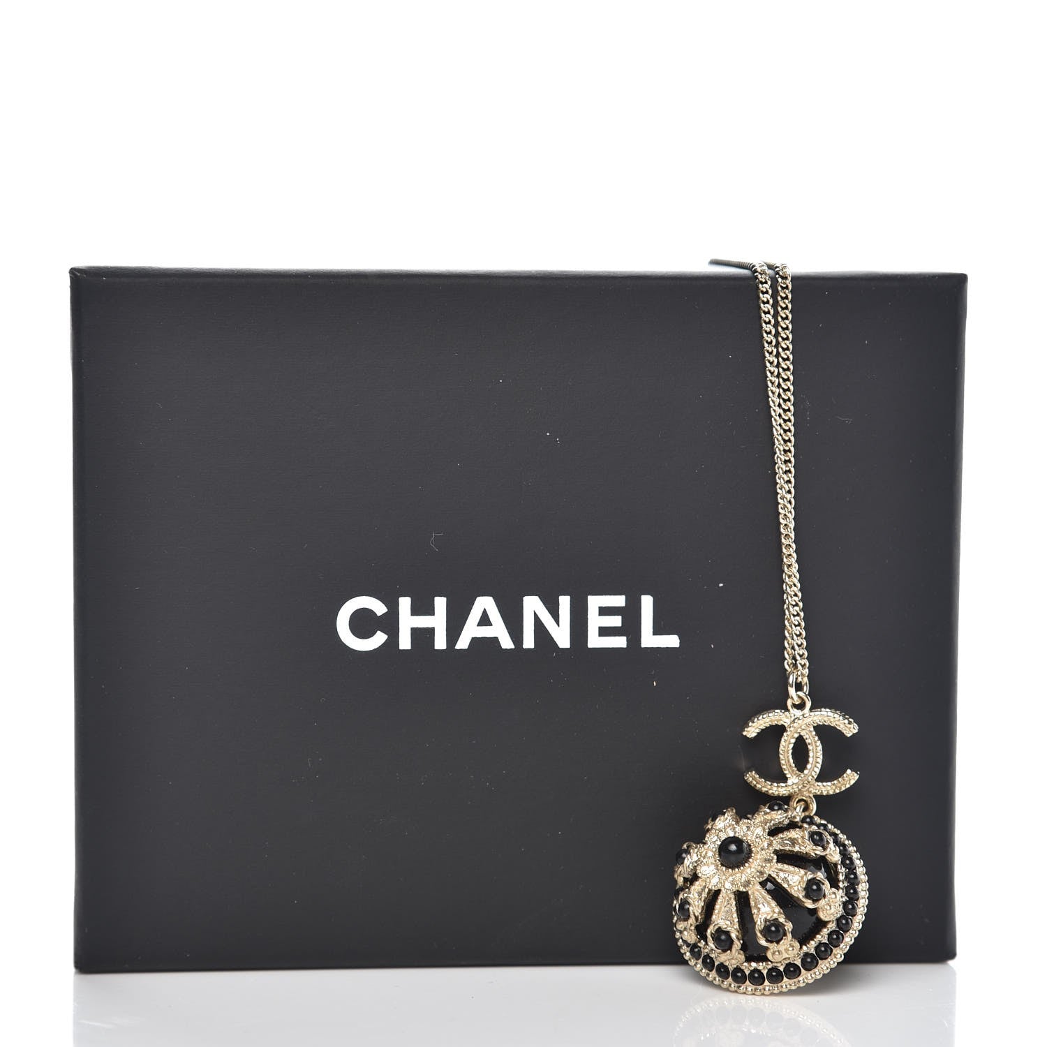 Chanel Bead Enamel CC Pendant Necklace Black Gold 6 of 6