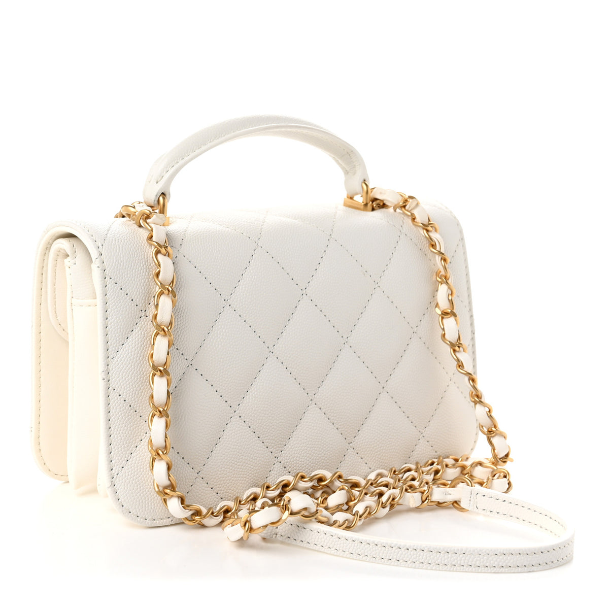 Caviar Quilted Mini Top Handle Flap White