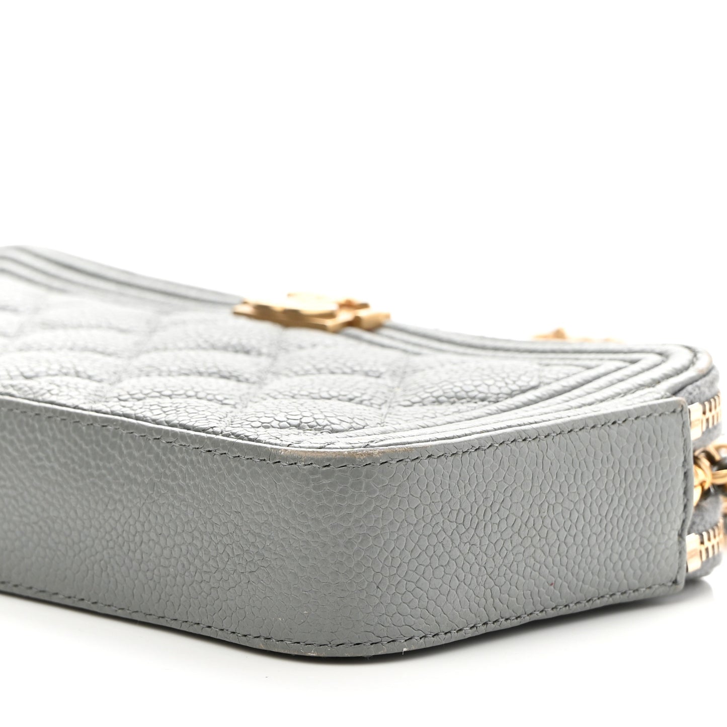 Caviar Quilted Small Boy Clutch With Chain Grey