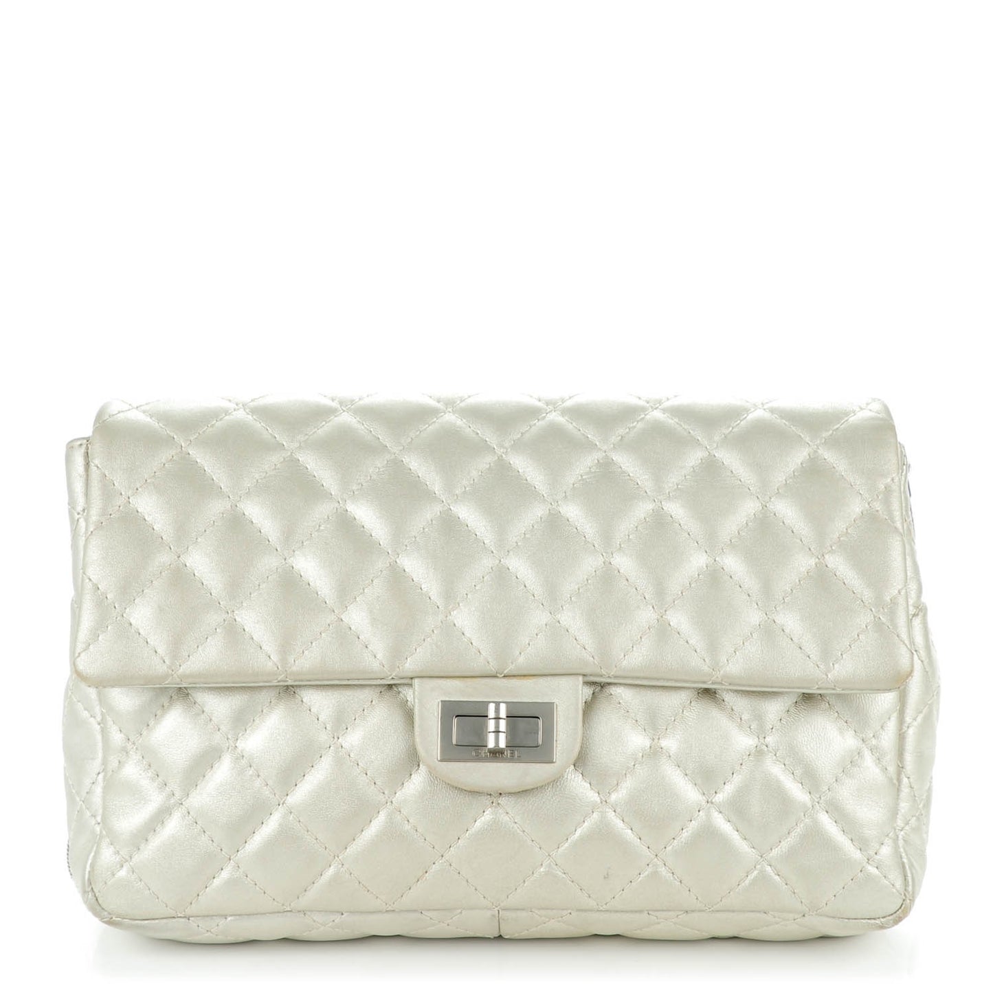 Metallic Calfskin Quilted 2.55 Reissue Clutch Silver