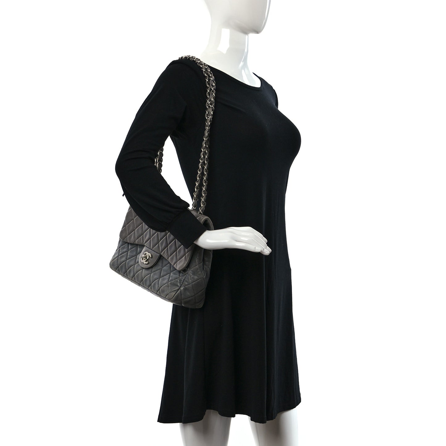Lambskin Quilted Jumbo Single Flap Grey