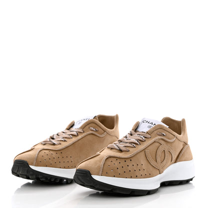 Chanel Suede Goatskin CC Sneakers 39 Dark Beige 3 of 11