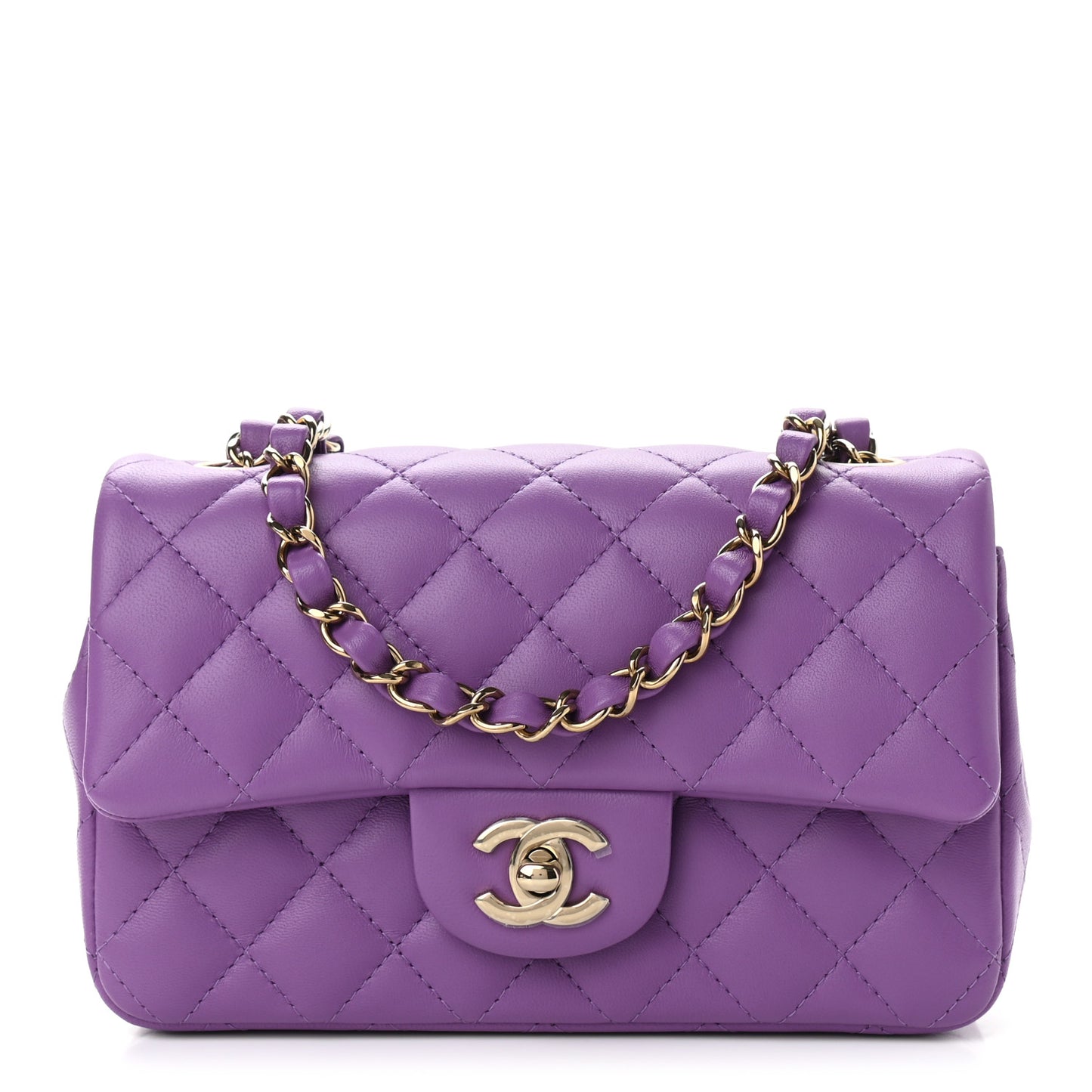 Lambskin Quilted Mini Rectangular Flap Purple