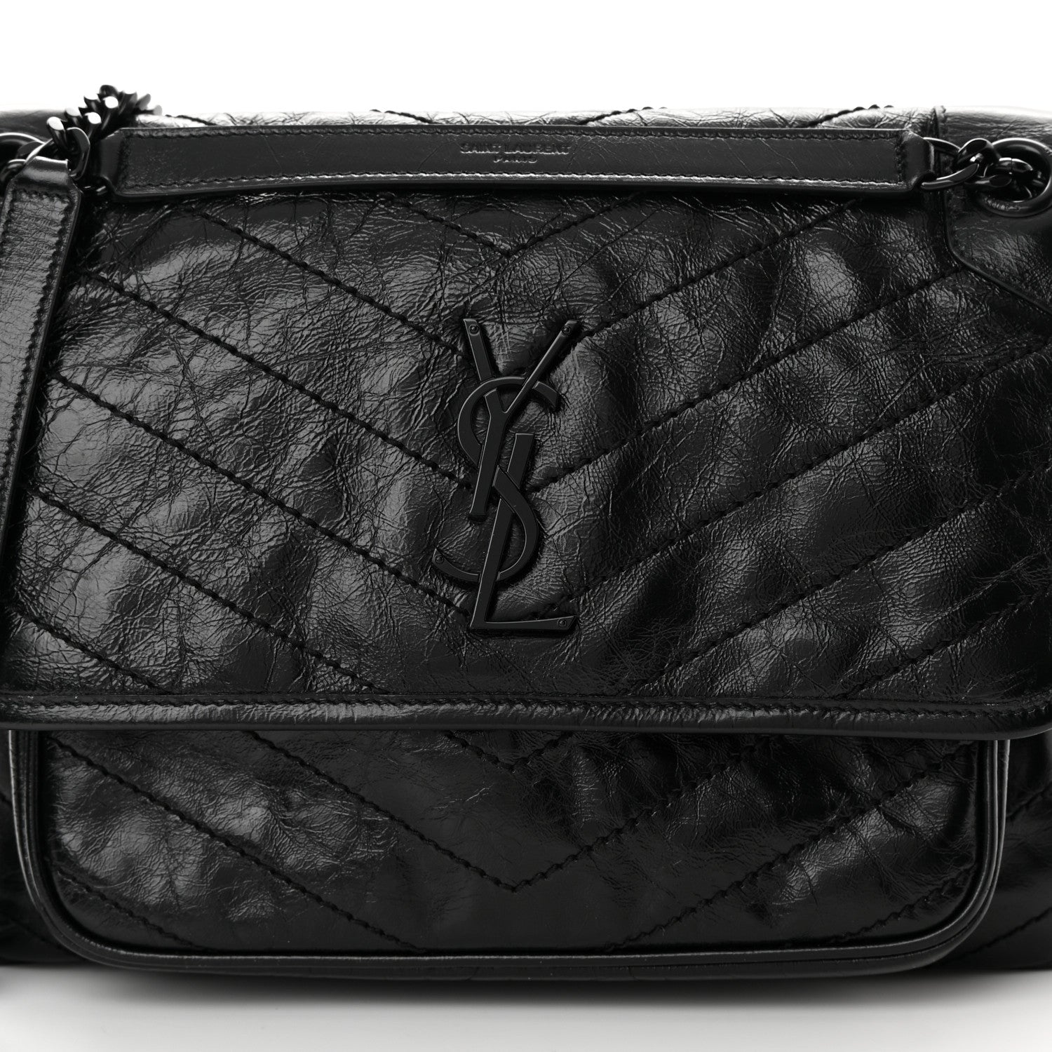 Saint Laurent Crinkled Calfskin Matelasse Monogram Medium Niki Chain Satchel Black 8 of 10