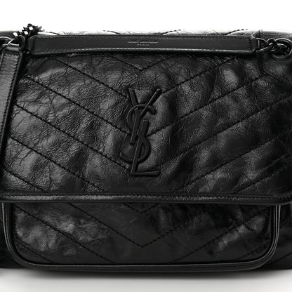 Saint Laurent Crinkled Calfskin Matelasse Monogram Medium Niki Chain Satchel Black 8 of 10