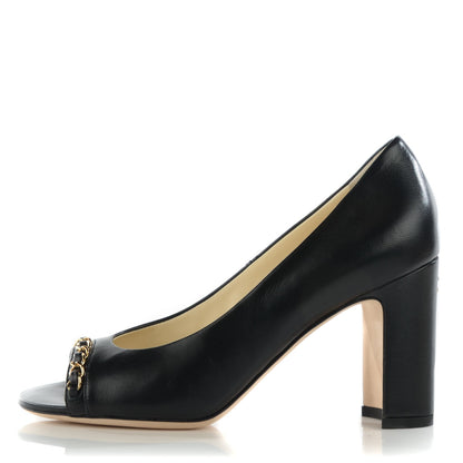 Chanel Lambskin Peep Toe CC Pumps 35.5 Black 1 of 9