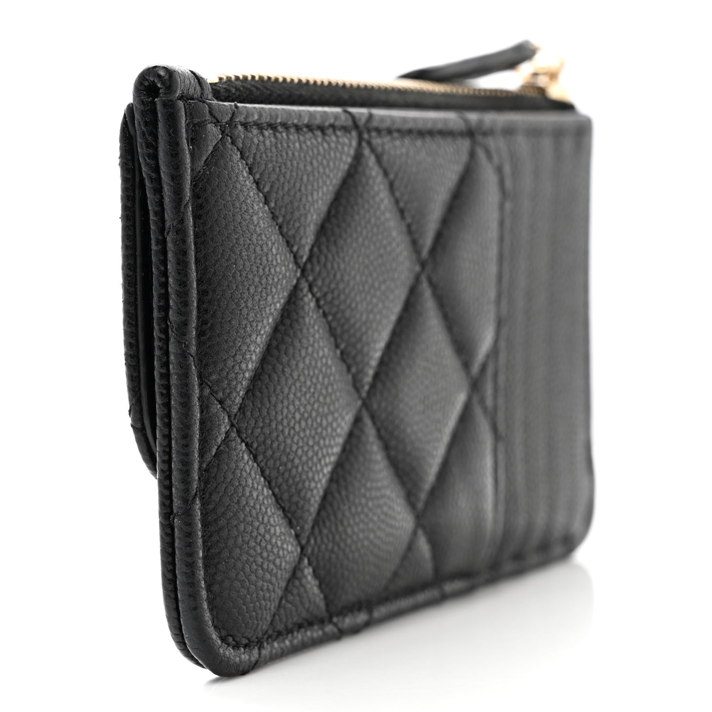Caviar Quilted Flap Zip Card Holder Black