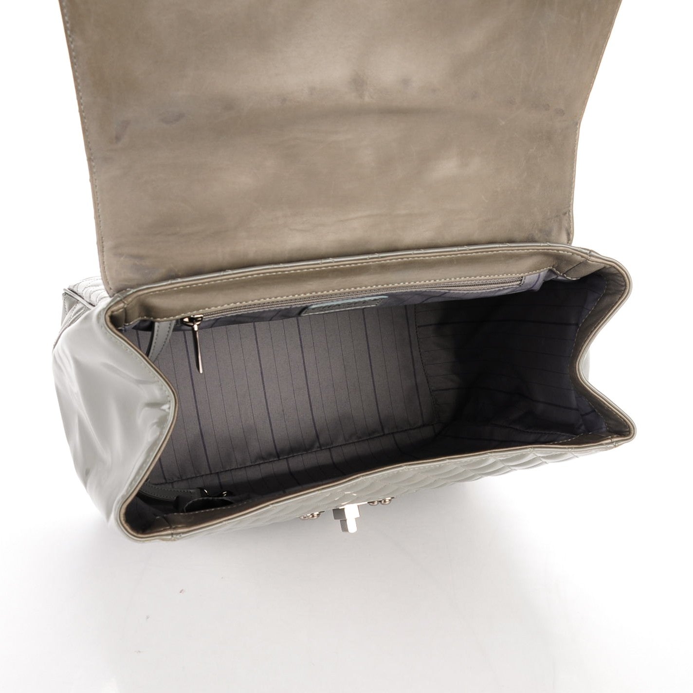 Glazed Calfskin Mademoiselle Lock Kelly Flap Bag Grey