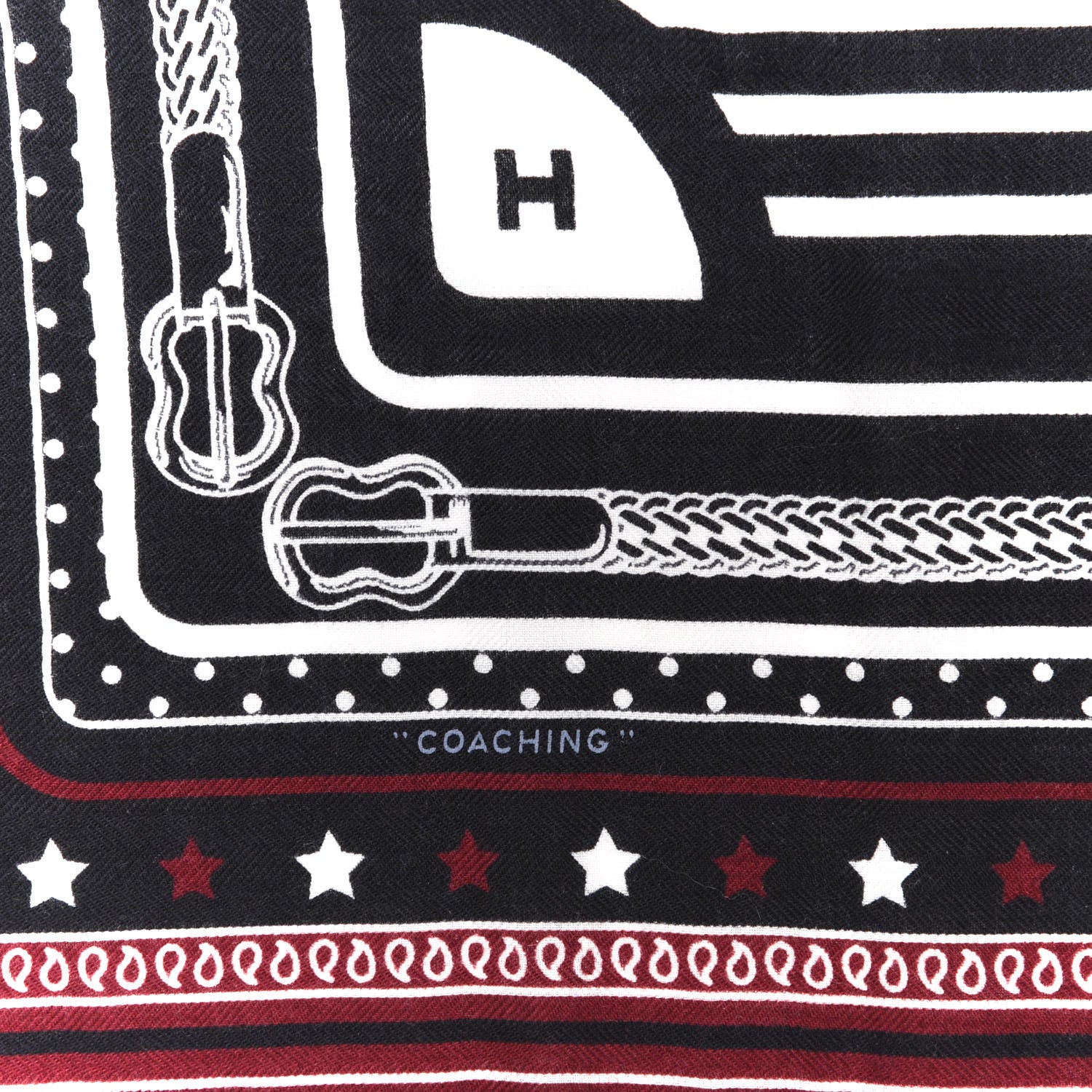 Hermes Cashmere Silk Coaching Bandana Scarf 55 Black Quetsche White 3 of 6