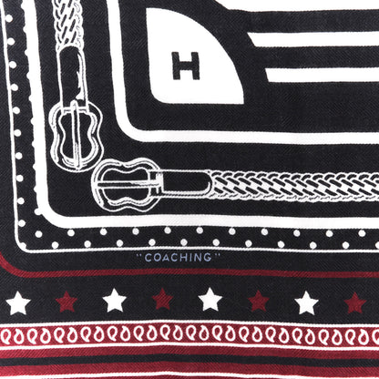 Hermes Cashmere Silk Coaching Bandana Scarf 55 Black Quetsche White 3 of 6