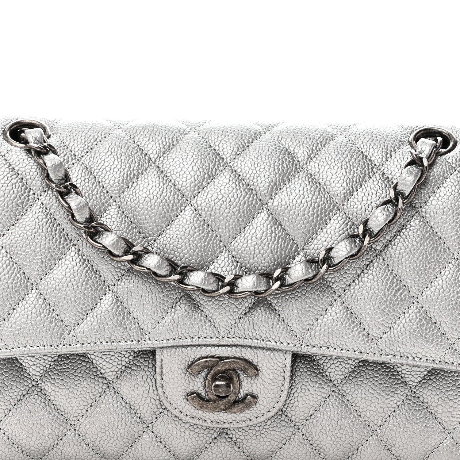 Chanel Metallic Caviar Quilted Medium Double Flap Silvery 8 of 10