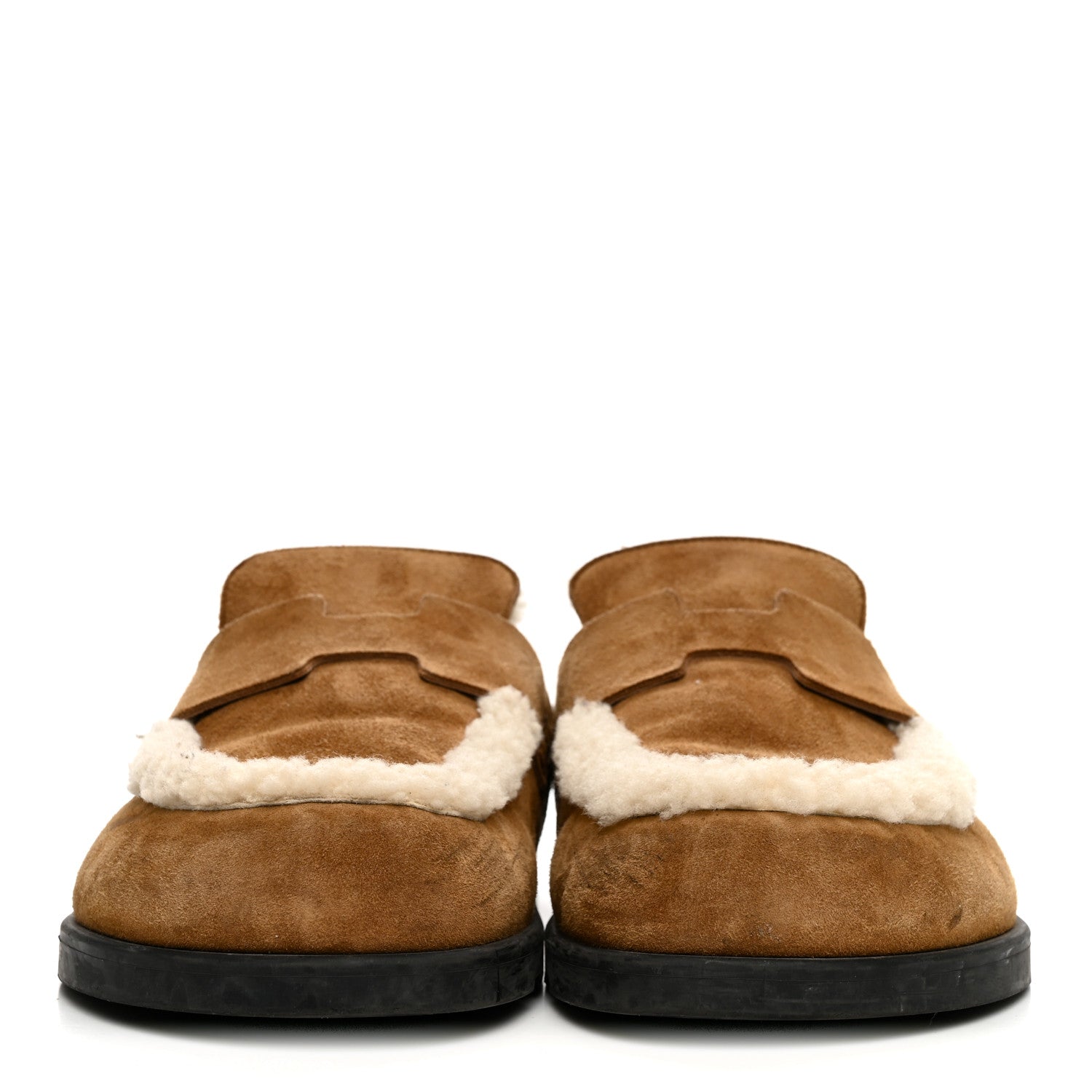 Hermes Suede Goatskin Shearling Go Mules 40 Brun Frume Ecru 2 of 9