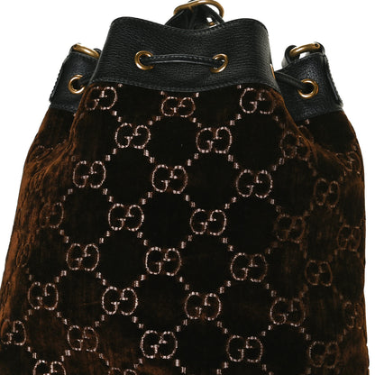 Gucci Velvet GG Monogram Textured Calfskin Web Bucket Bag Brown Black 25 of 25