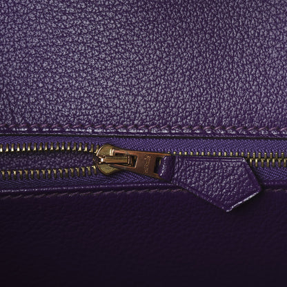 Hermes Chevre Mysore Horseshoe Birkin 30 Rose Tyrien Ultraviolet 14 of 35