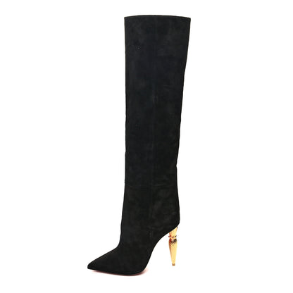 Christian Louboutin Veau Velours Lipbotta 100 Over The Knee Boots 37 Black Gold 1 of 6