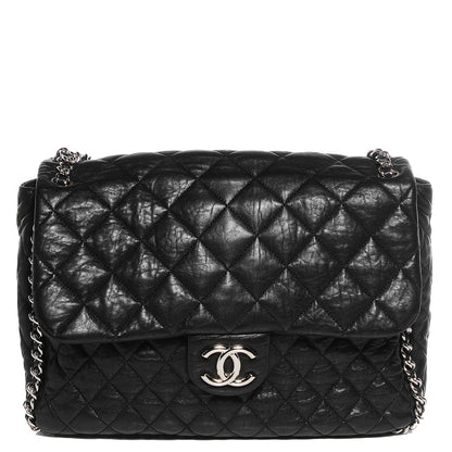 Chanel Crumpled Lambskin Chain Around Maxi Flap Bag Black 1 of 9