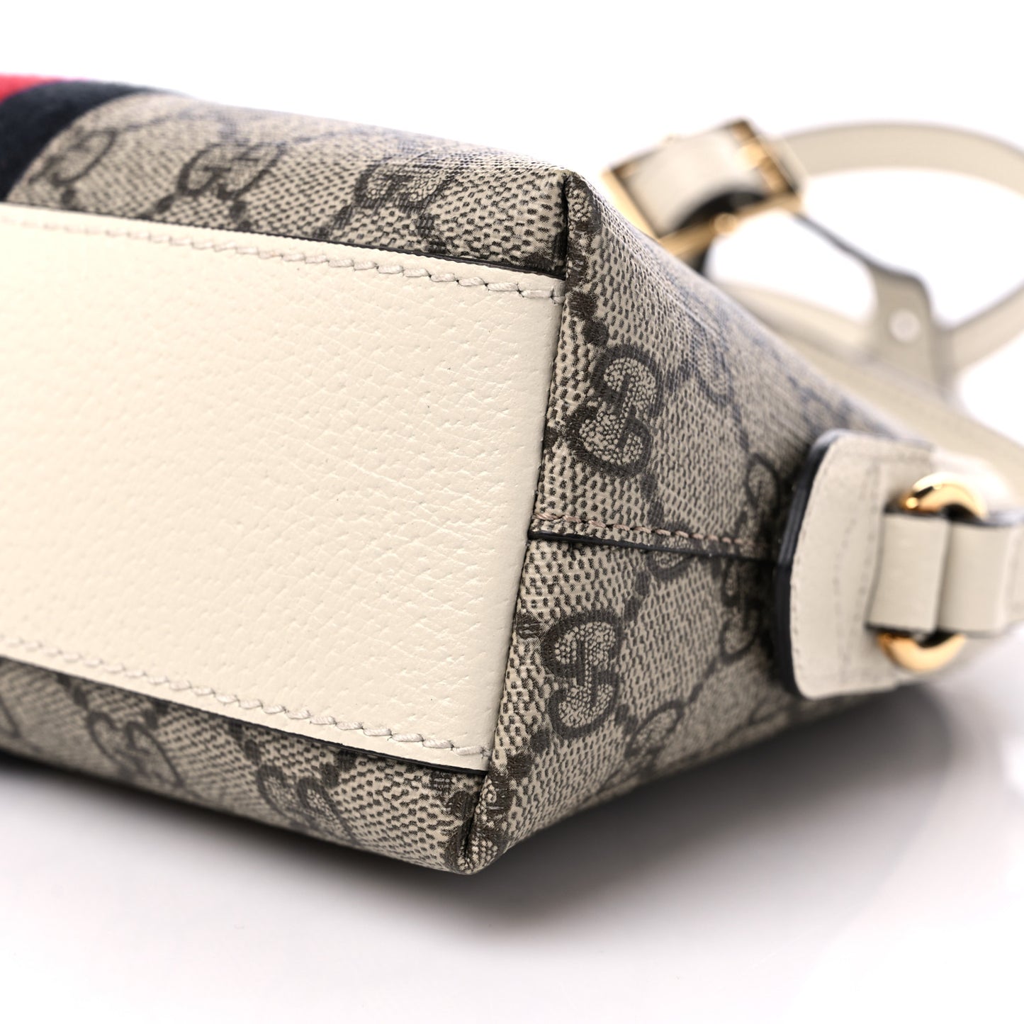 GG Supreme Monogram Textured Dollar Calfskin Web Small Ophidia Dome Shoulder Bag Beige Ebony Mystic White