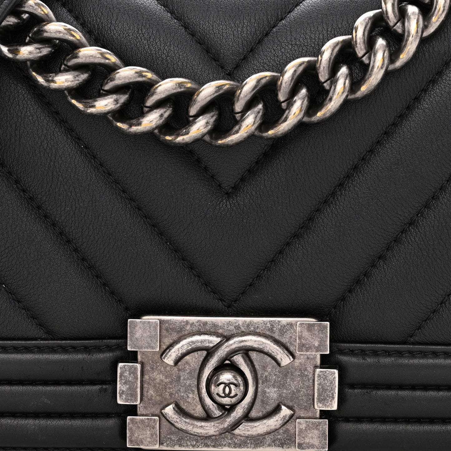Calfskin Chevron Quilted Small Boy Flap Black