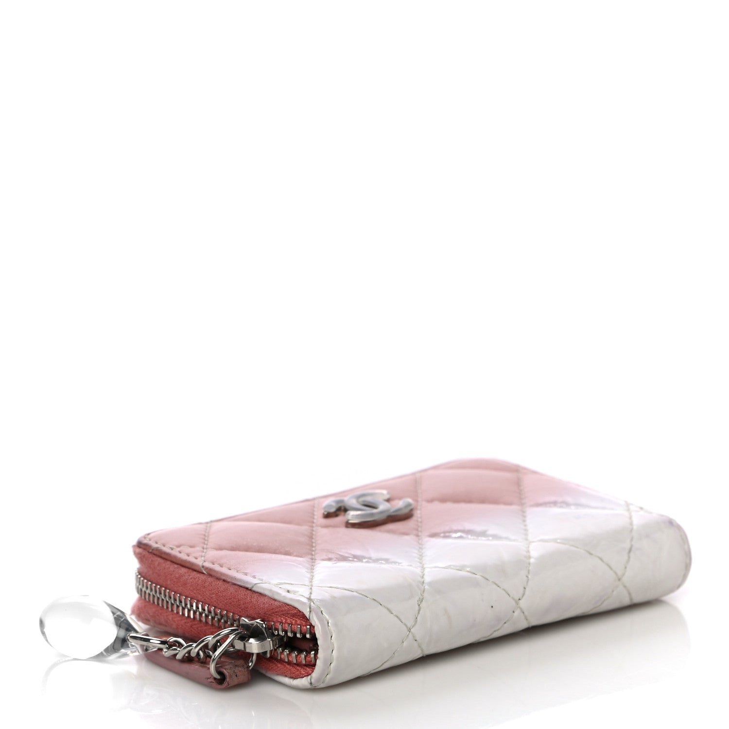 Chanel Ombre Patent Calfskin Quilted Small Zip Around Coin Purse Pink White 4 of 18