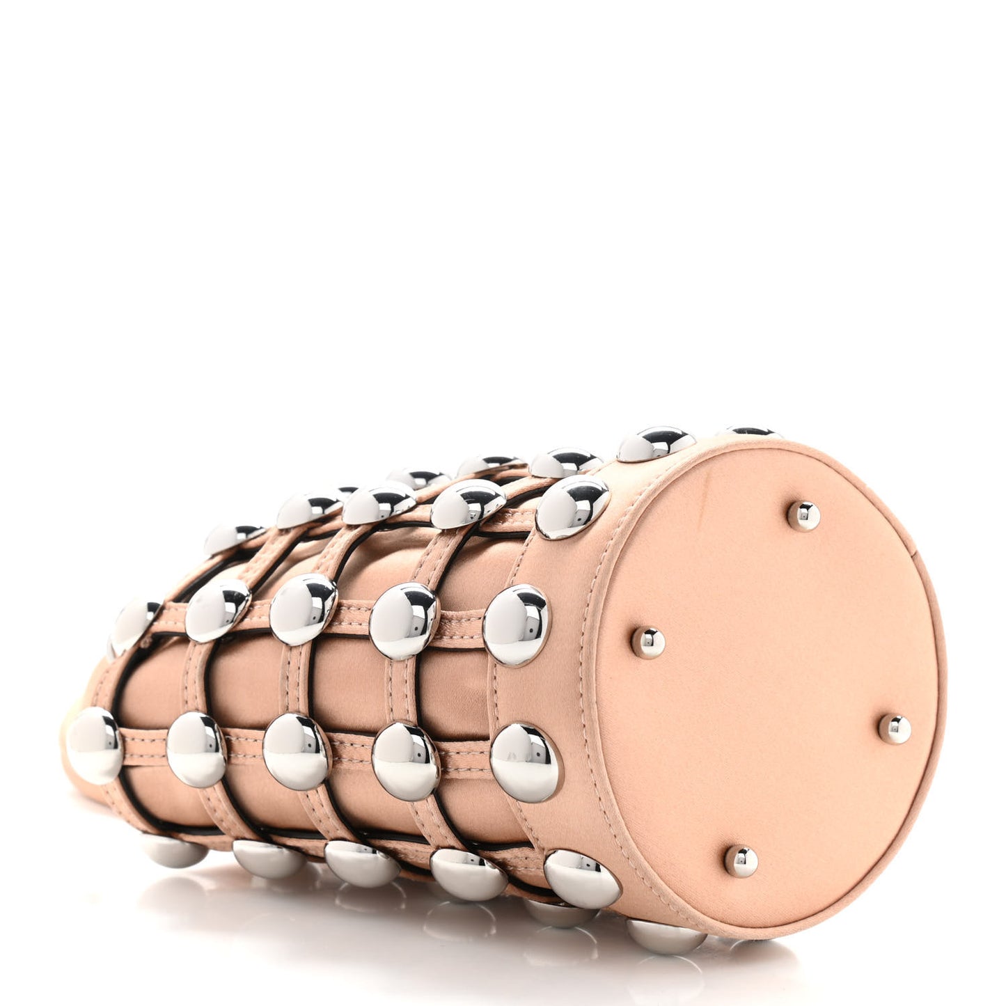 Satin Embellished Mini Roxy Bucket Bag Nude