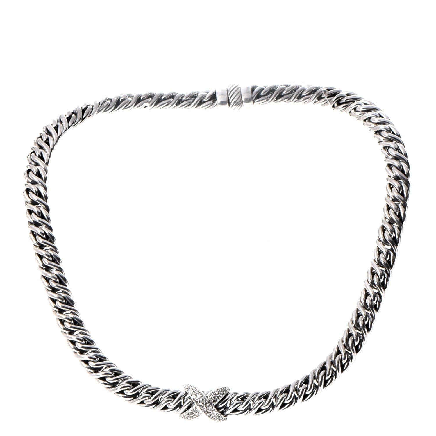David Yurman Sterling Silver Diamond Lyrica Rope Necklace 1 of 5