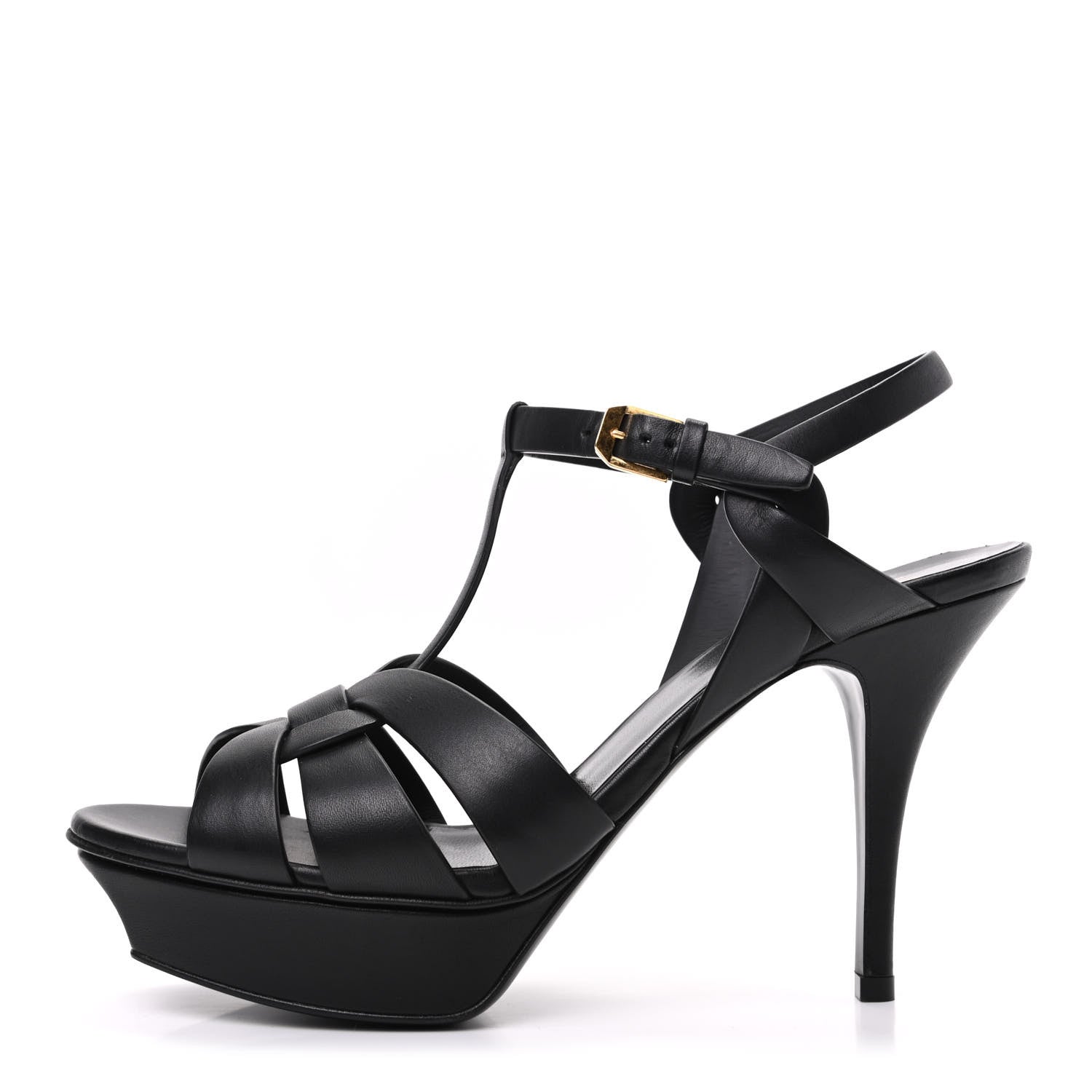 Saint Laurent Calfskin Tribute 75 Platform Sandals 39 Black 1 of 8