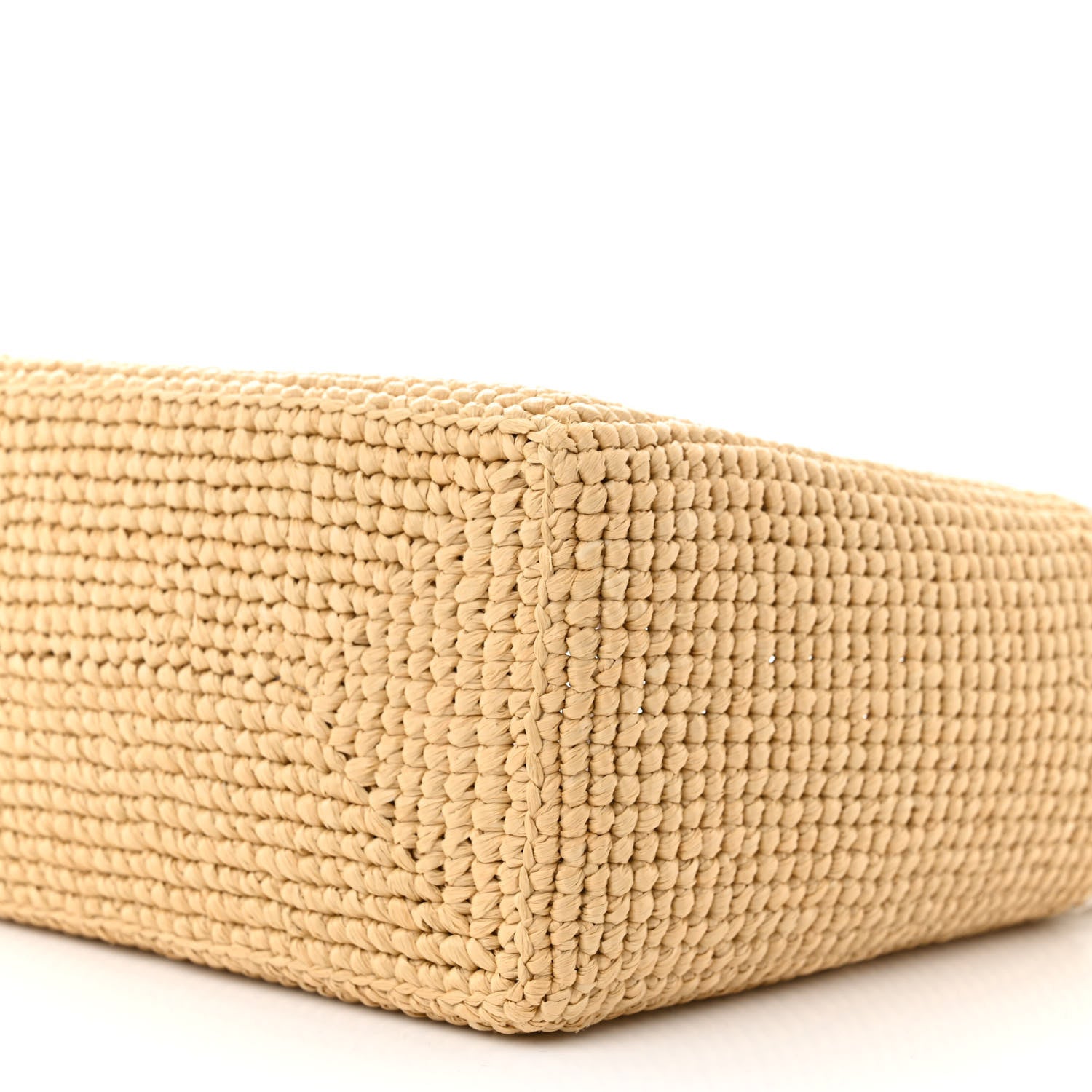 Prada Yarn Raffia Effect Crochet Vitello Logo Small Shopping Tote Naturale White 10 of 11