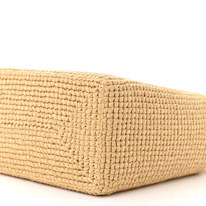 Prada Yarn Raffia Effect Crochet Vitello Logo Small Shopping Tote Naturale White 10 of 11