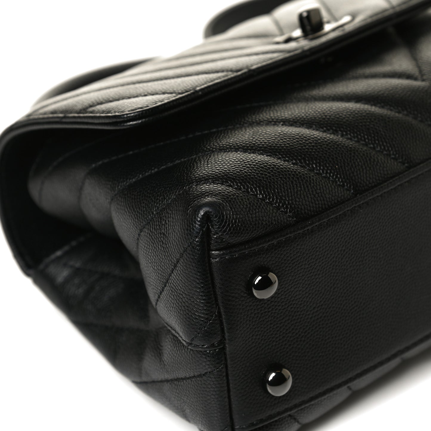 Caviar Chevron Quilted Mini Coco Handle Flap So Black