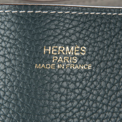 Hermes Taurillon Clemence Double Sens 45 Reversible Tote Gris Perle Bleu Orage 6 of 7