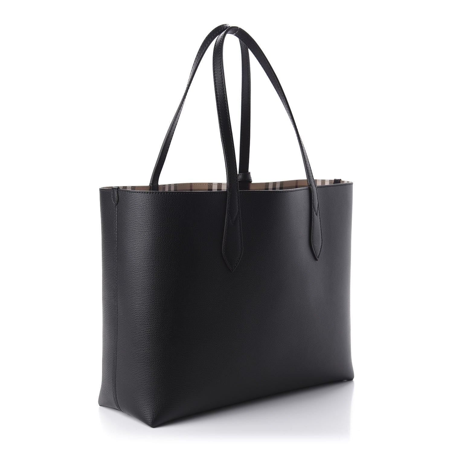 Burberry Grainy Calfskin Haymarket Check Medium Reversible Tote Black 3 of 16