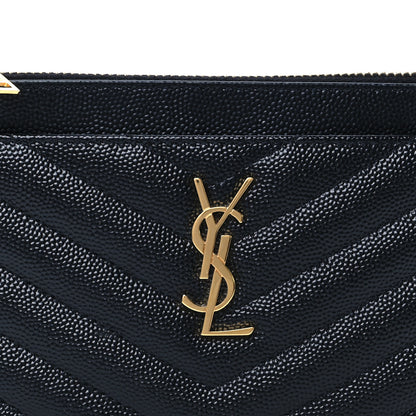 Saint Laurent Grain De Poudre Chevron Monogram Bill Pouch Black 8 of 8