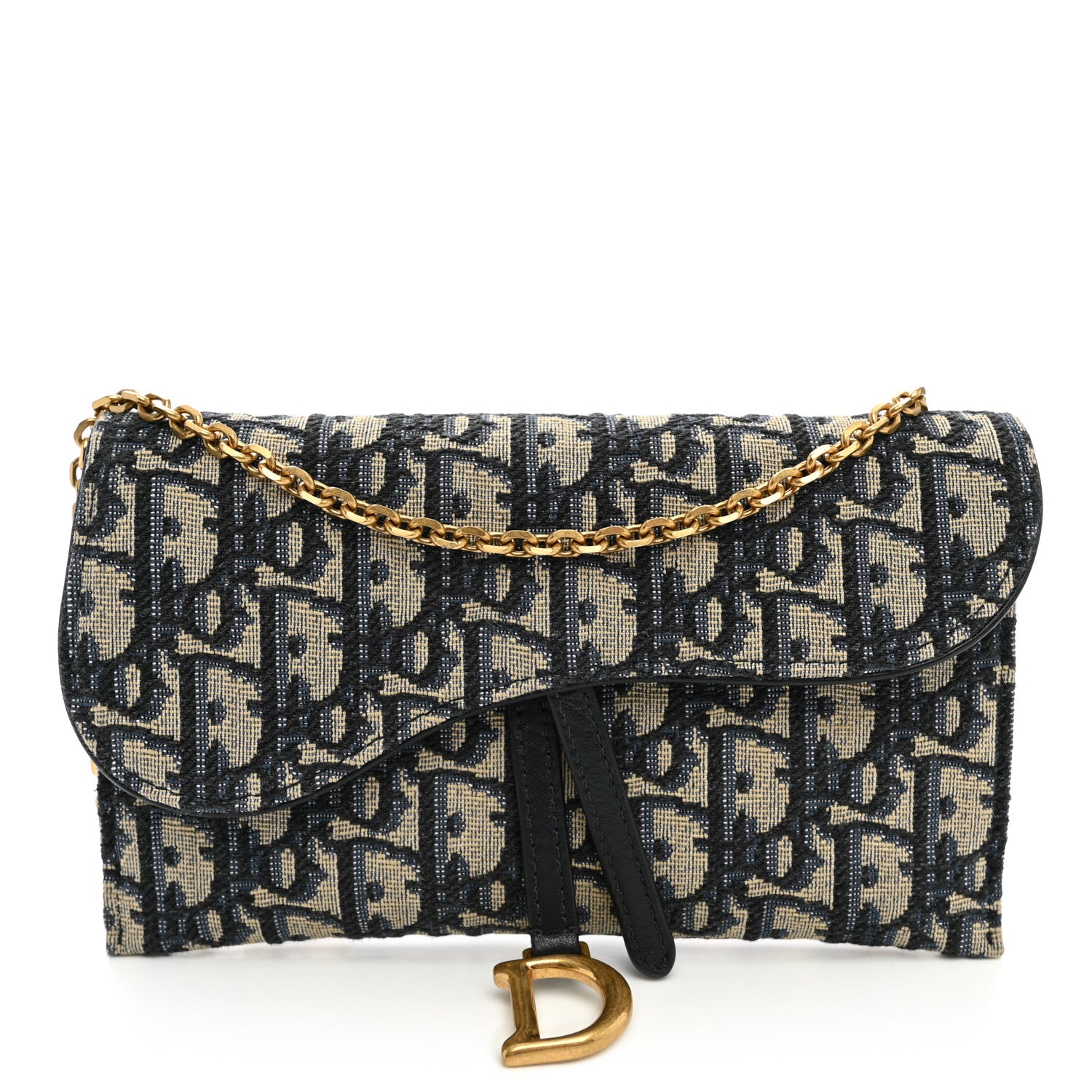Christian Dior Oblique Saddle Chain Long Wallet Blue 1 of 12