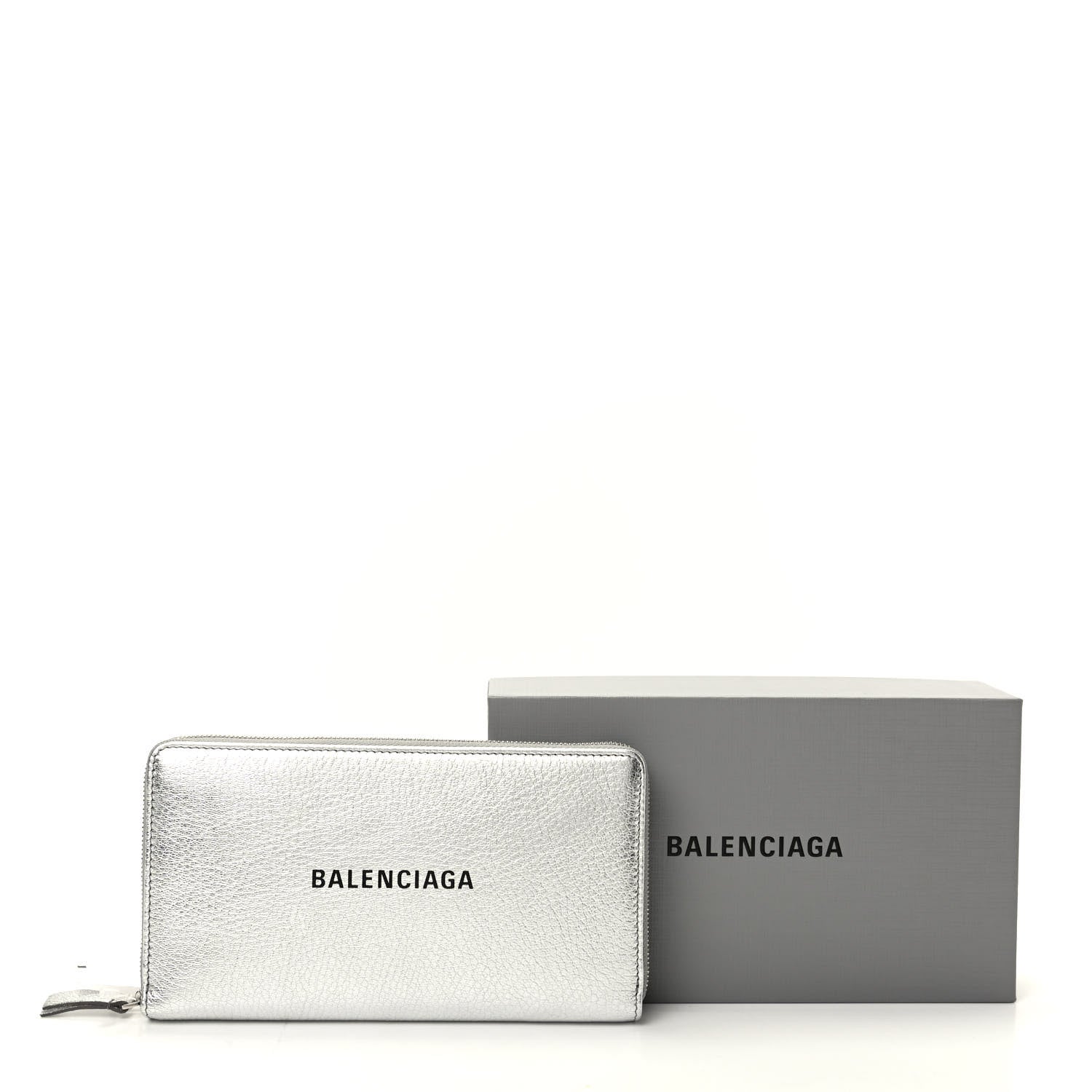Balenciaga Metallic Goatskin Logo Everyday Continental Zip Around Wallet Argent Black 8 of 8