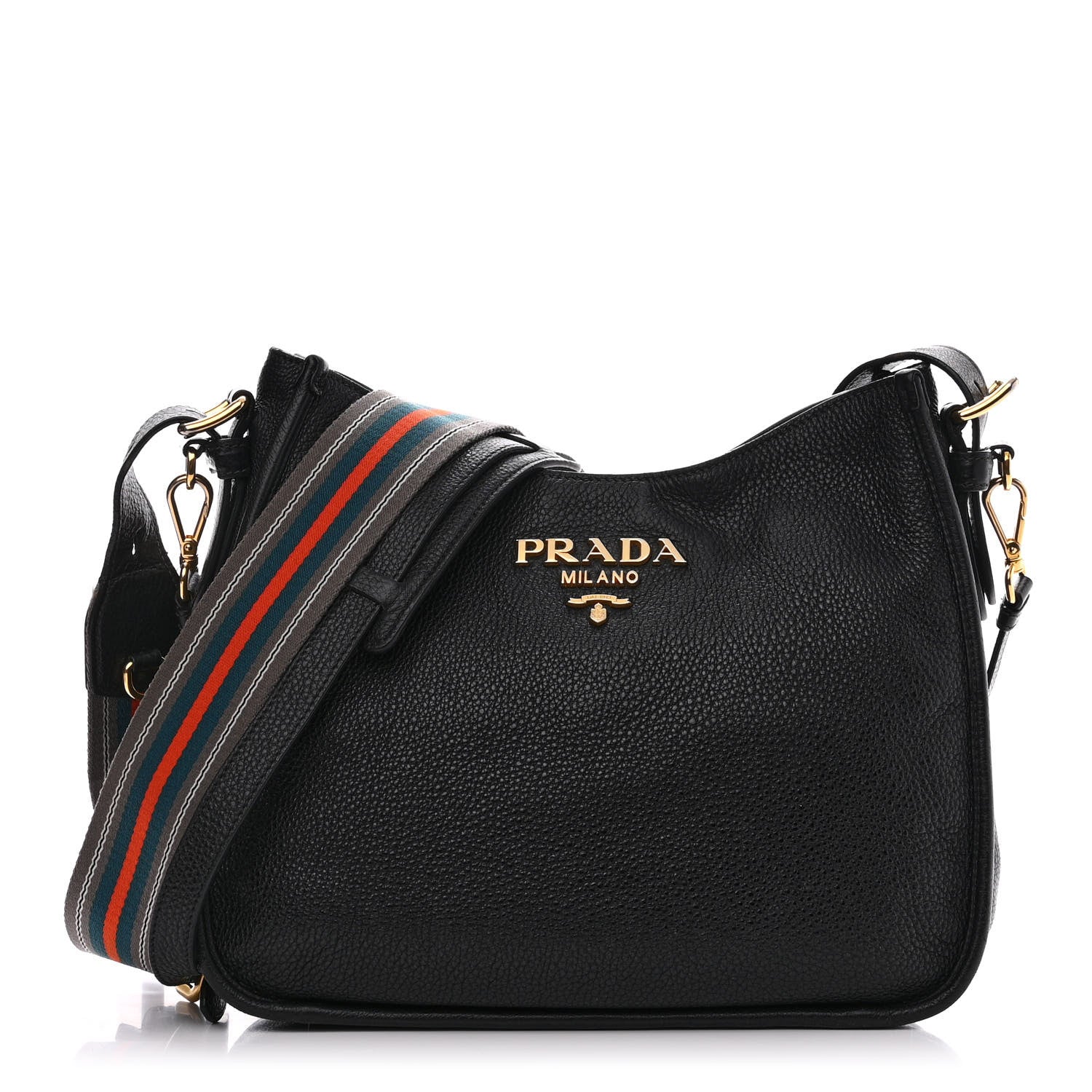 Prada Vitello Daino Zippered Messenger Hobo Black 1 of 17