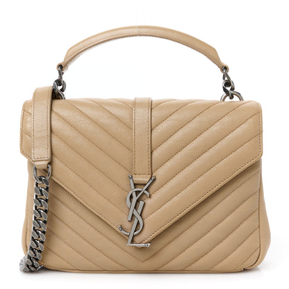 Saint Laurent Sheepskin Matelasse Chevron Monogram Medium College Bag Dark Beige 1 of 12