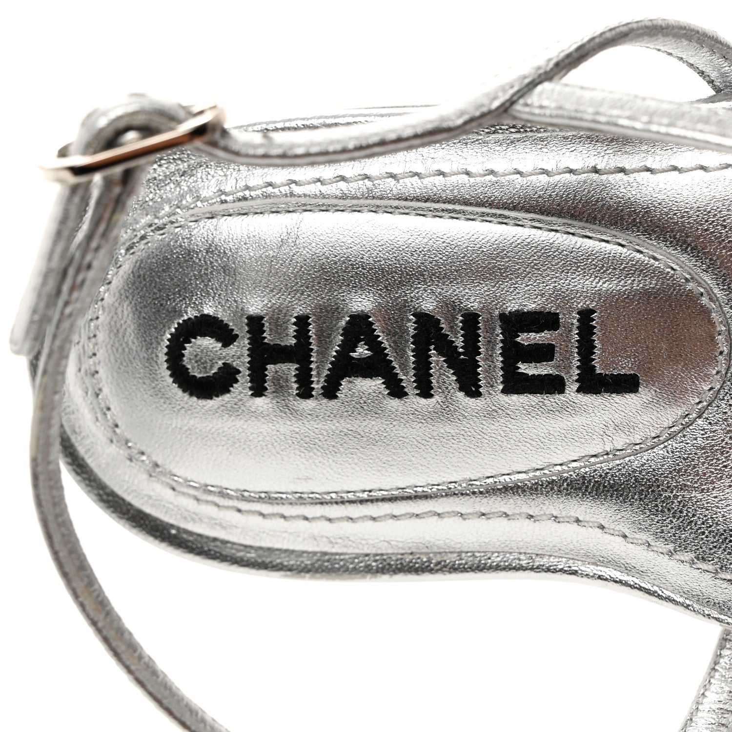 Chanel Lambskin CC Sandals 40.5 Silver 6 of 8