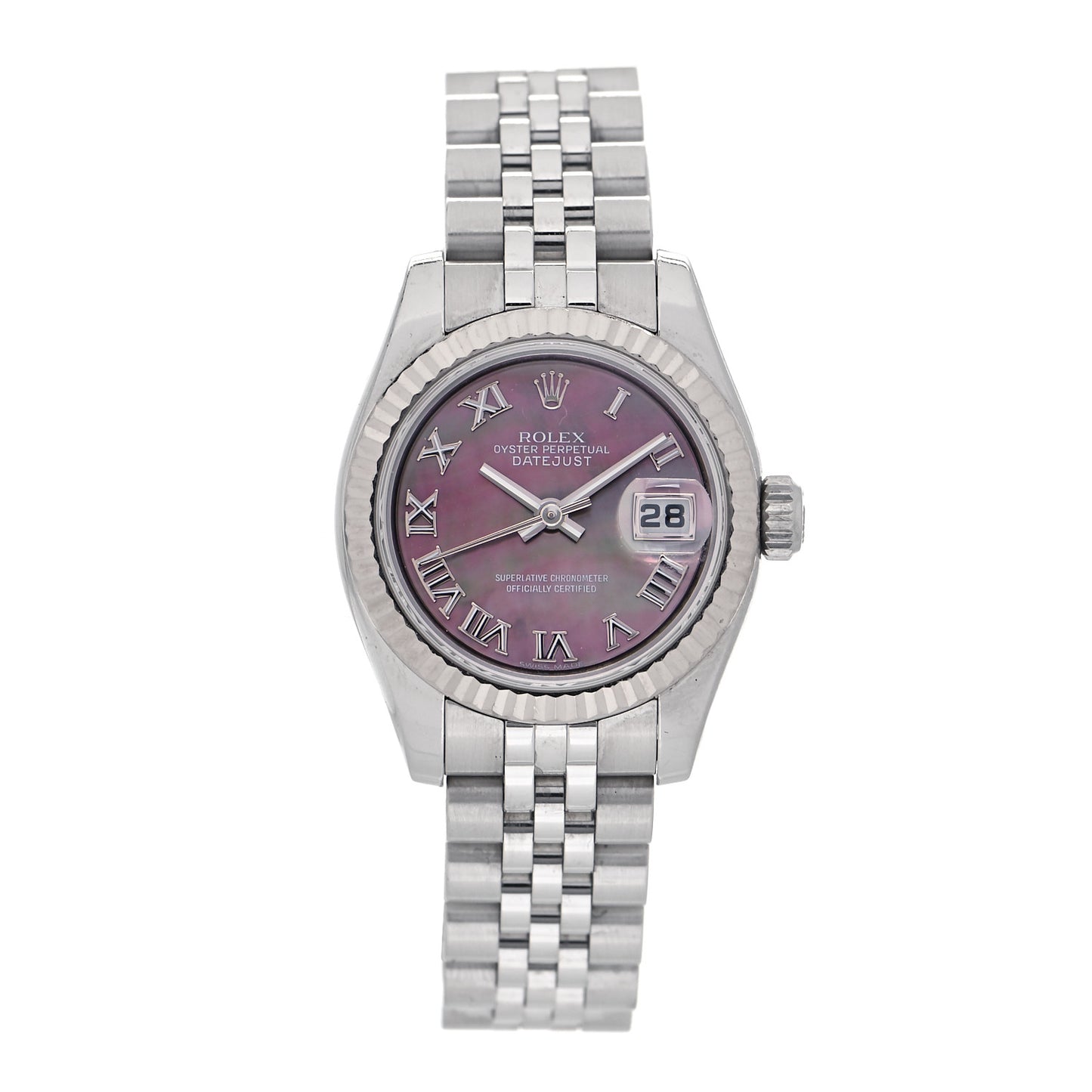 Stainless Steel 18K White Gold Black Mother of Pearl 26mm Oyster Perpetual Datejust Watch Roman 179174